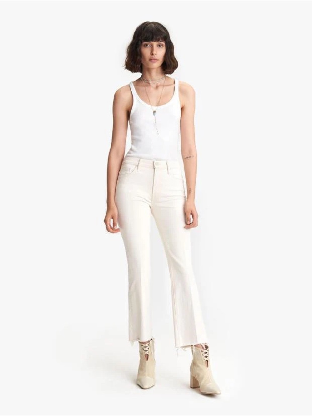 Anthropologie Mother The Insider Ankle Fray Natural Jeans Cream